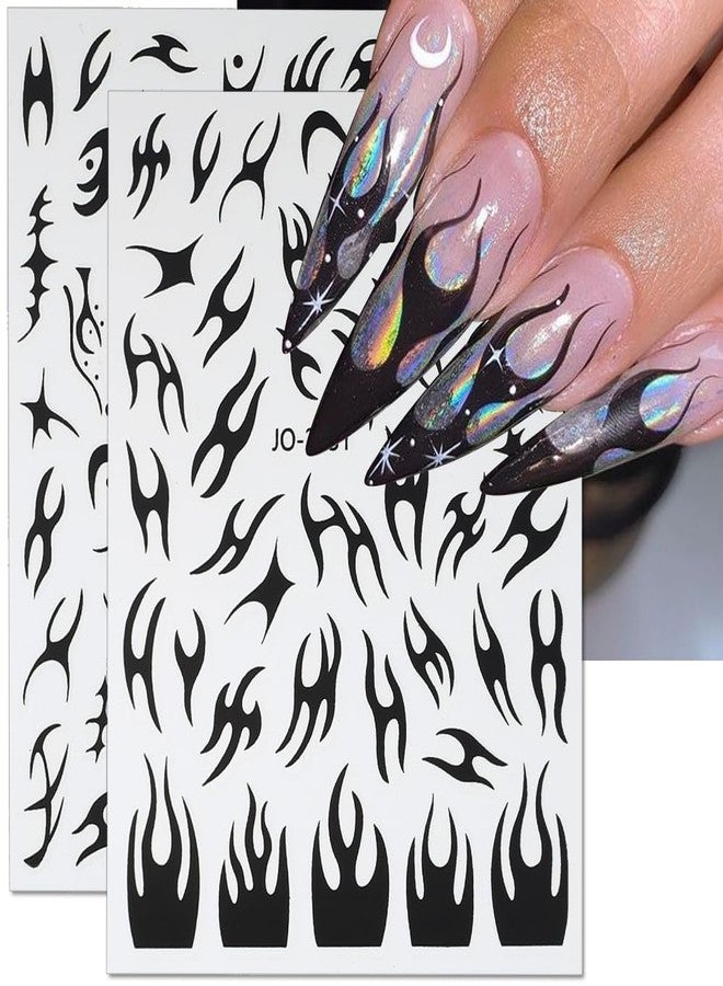 JALIYA 8 Sheets Irregular Flame Nail Art Stickers - Metallic Silver, Black, White, Gold - Y2k Self-Adhesive Decals for Women's Nail Design and Supplies - Image 4