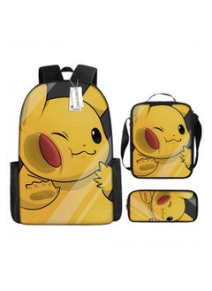 Pokemon Cartoon Backpack Three-piece Student School Bag 