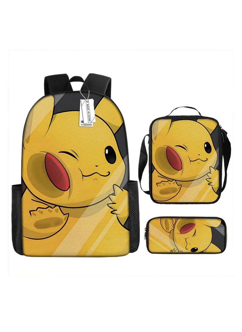 Pokemon Cartoon Backpack Three-piece Student School Bag 