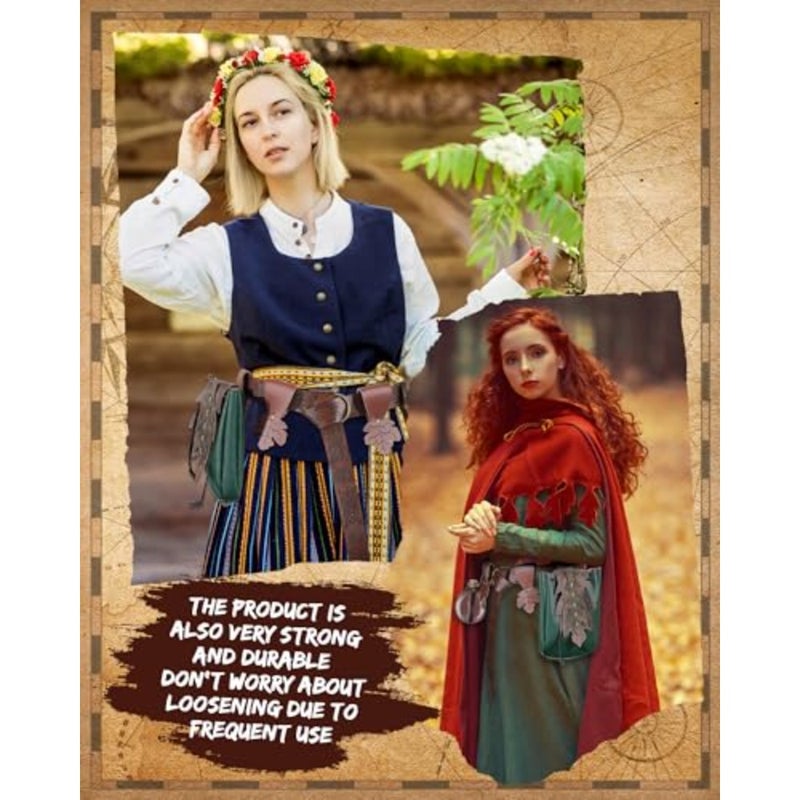 Twistover 6 Pcs Women Renaissance Accessories Leaf Belt Bag Medieval Viking Belt Potion Bottles Leather Skirt Hikes - Image 5