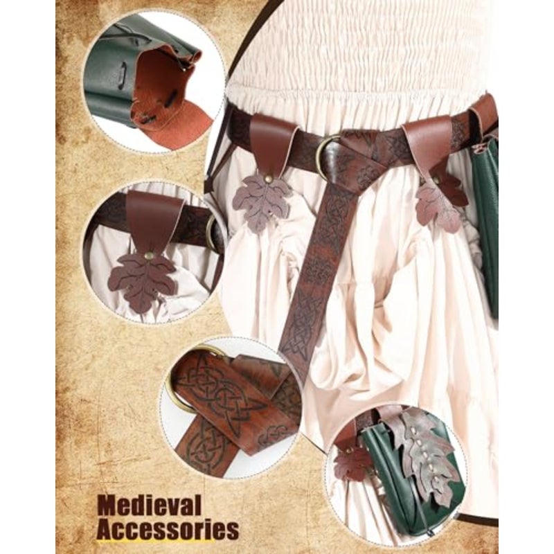 Twistover 6 Pcs Women Renaissance Accessories Leaf Belt Bag Medieval Viking Belt Potion Bottles Leather Skirt Hikes - Image 3