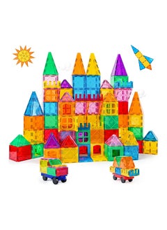 SKY-TOUCH SKY-TOUCH 100 Pcs Magnetic Tiles｜3D Building Blocks Set｜Deluxe Building Blocks Magnet Toys for Toddlers STEM Sensory Creative Kids Manipulative Preschool learning ｜Deluxe Set with 2 Cars｜Ages 3+  - Image 1