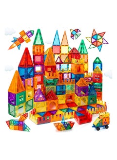 SKY-TOUCH SKY-TOUCH 100 Pcs Magnetic Tiles｜3D Building Blocks Set｜Deluxe Building Blocks Magnet Toys for Toddlers STEM Sensory Creative Kids Manipulative Preschool learning ｜Deluxe Set with 2 Cars｜Ages 3+  - Image 2