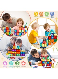 SKY-TOUCH SKY-TOUCH 100 Pcs Magnetic Tiles｜3D Building Blocks Set｜Deluxe Building Blocks Magnet Toys for Toddlers STEM Sensory Creative Kids Manipulative Preschool learning ｜Deluxe Set with 2 Cars｜Ages 3+  - Image 3