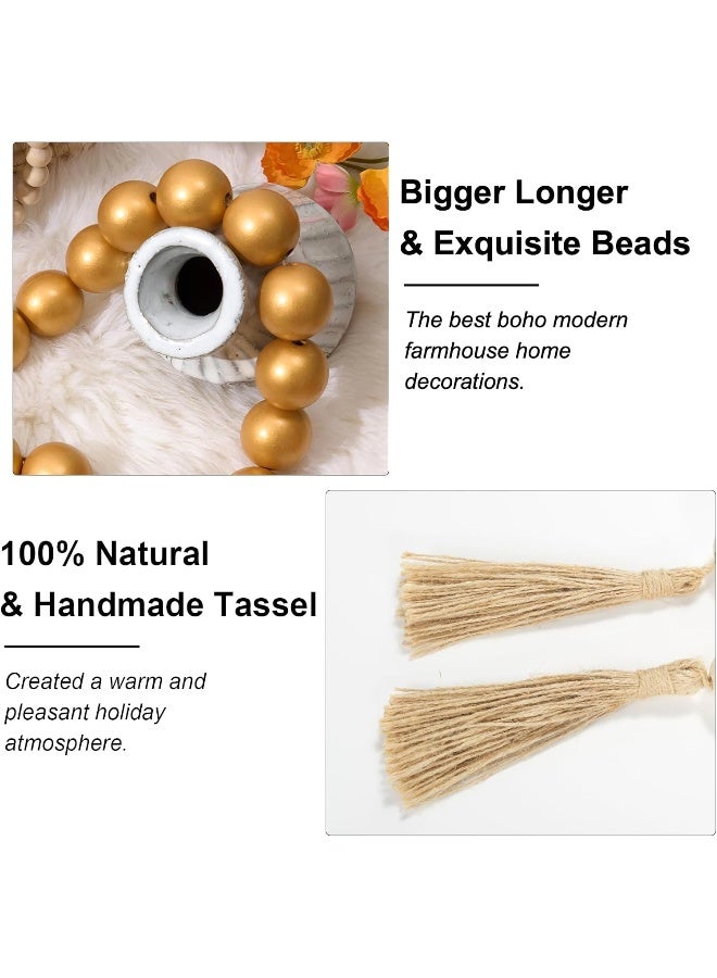 OMISHE OMISHE Large Wood Bead Garland Gold with 1.6'' Diameter Wooden Beads and Tassels, 41'' Long Rustic Farmhouse Country Wood Beads Garland for Home Tiered Tray Decor, Decorative Beads Garland Gold  - Image 5