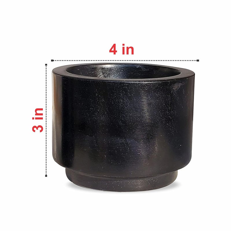 Pure Source India Black Marble Stone Mortar and Pestle Set for Spices Okhli Masher Khalbatta stone Kharal Mixer Natural Traditional Grinder Musal Herbs Griender 4 Inch - Image 4