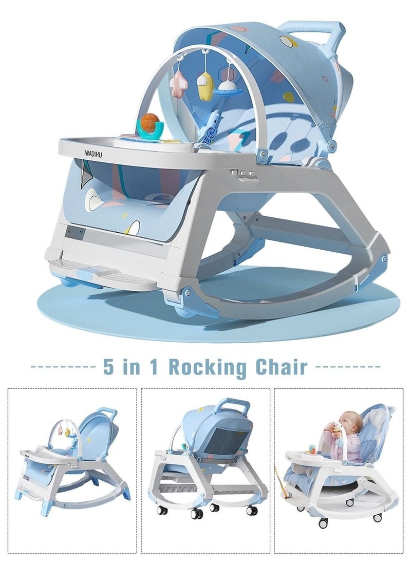 MIXDE 5 in 1 Multifunctional Baby Rocking Chair, Booster Seat, Dinning Dining Chair for Kids, Toddler Stroller With Sunshade Shed, Music and Hanging Toys  - Image 1