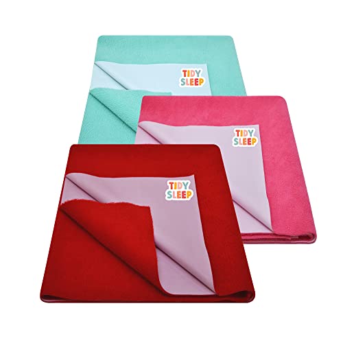 Tidy Sleep Instadry Anti-Piling Fleece Extra Absorbent Quick Dry Sheet for New Born Babies, Cotton Bed Protector Mattress Pack of 3 Red-SGreen-DPink Small (70x50) cm - Image 1