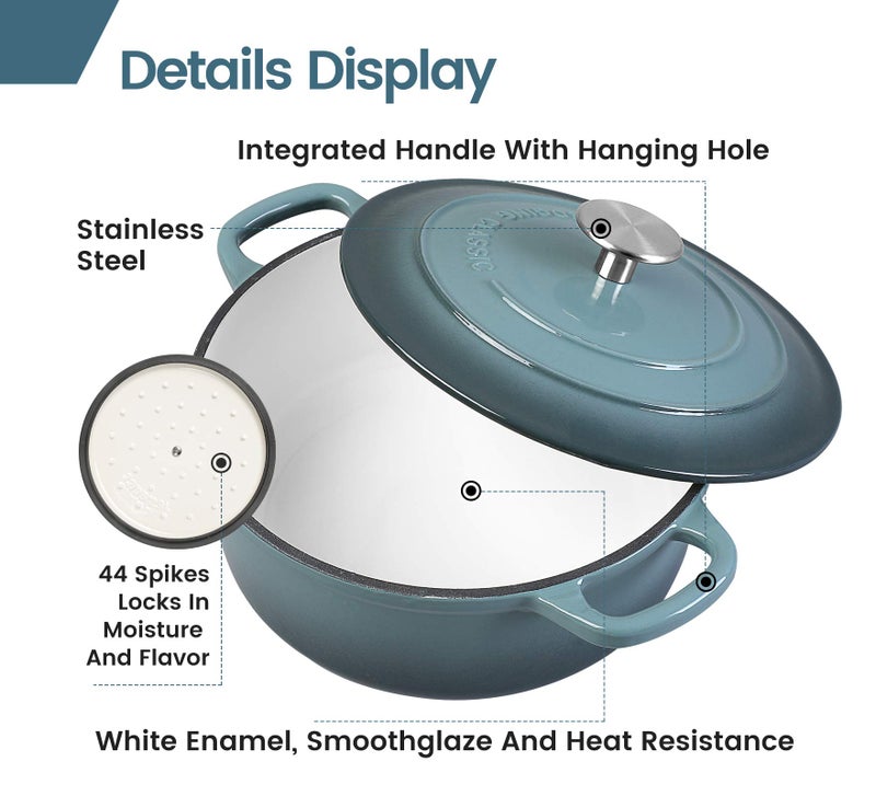 EDGING CASTING Enameled Cast Iron Covered 5.5 Quart Dutch Oven with Dual Handle, Slateblue - Image 4