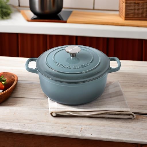 EDGING CASTING Enameled Cast Iron Covered 5.5 Quart Dutch Oven with Dual Handle, Slateblue - Image 5