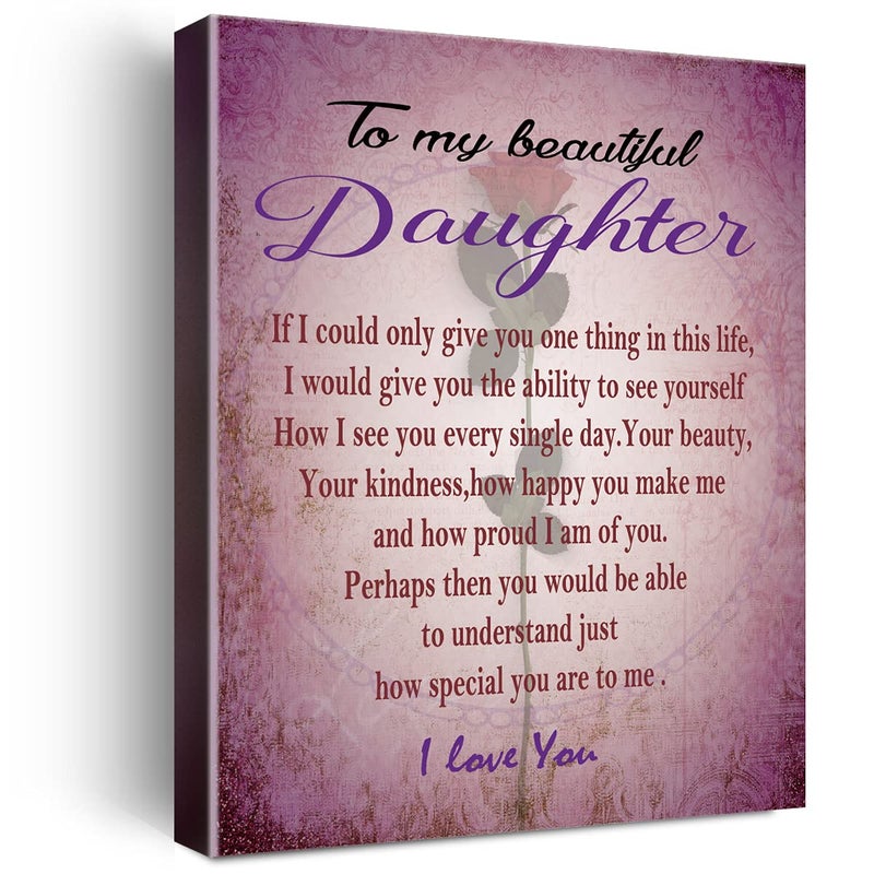 Wailozco To My Beautiful Daughter Hangable Canvas Poem Prints Framed Wall Art for Daughter Room Wall DecorMeaningful Gifts for Daughters from Mom