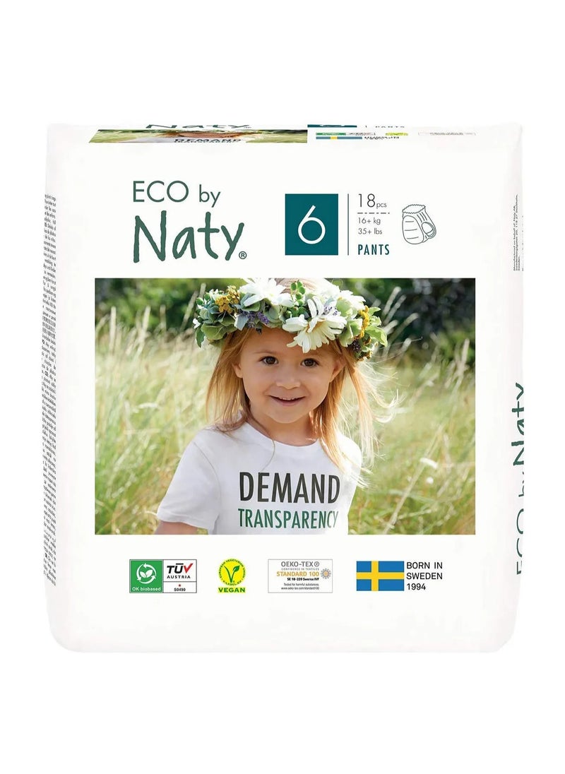 Naty Naty Eco Pant Style Diapers, 18 Pieces, Size 6, 16kg+ - Super Soft, Breathable, Chlorine-Free, Biodegradable 