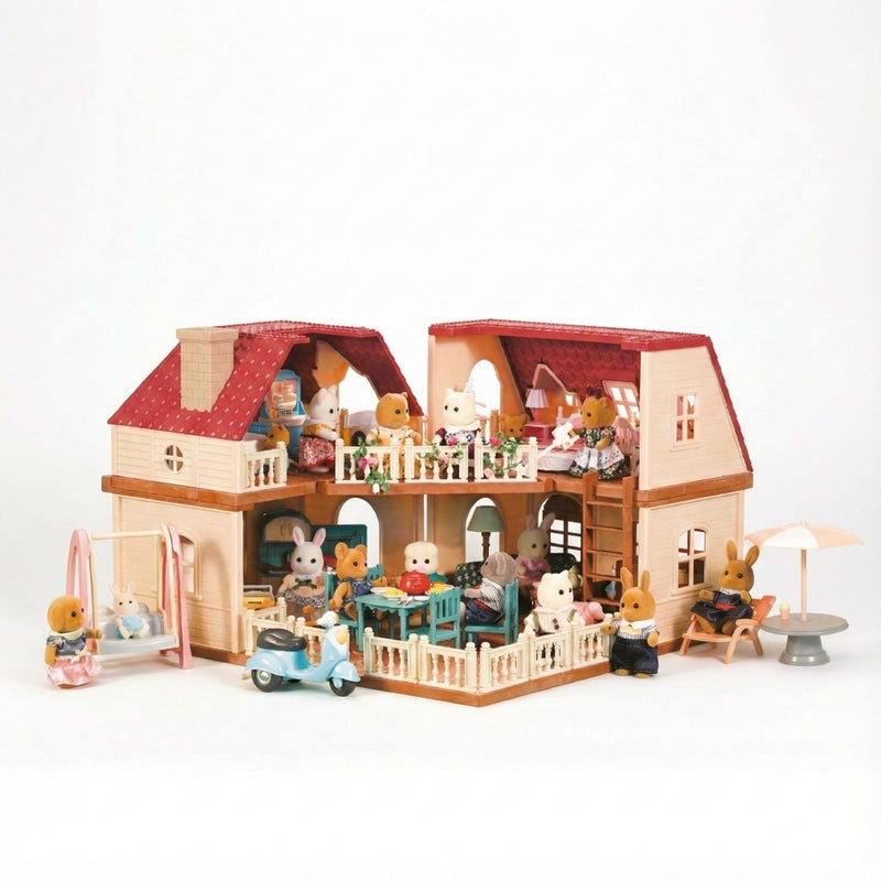 OLEOCA Family Grand Doll House LightUp 2Story Cozy Cabin with Furniture Bunny Figure Complete Dollhouse Playset for Creative Pretend Play Gift for Kids Ages 3 - Image 3