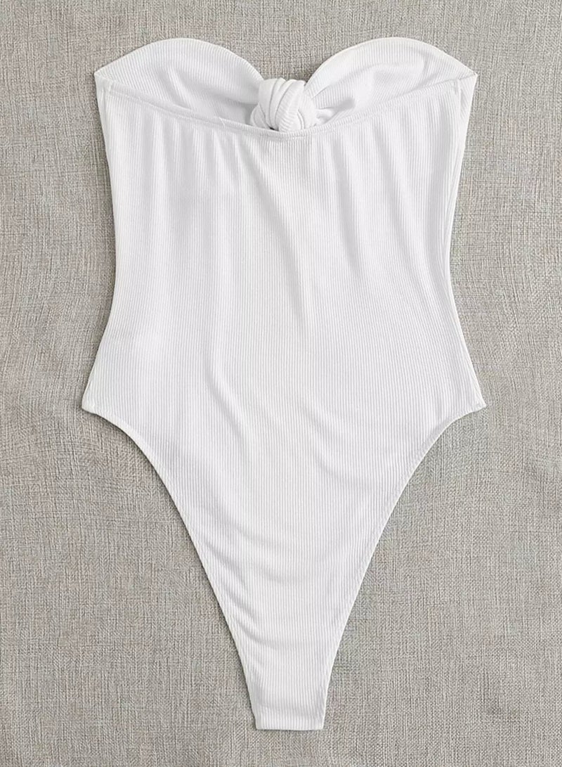 Ribbed Knotted Tube High-Leg Bodysuit - Image 2