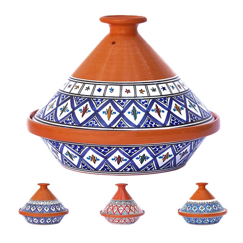 Kamsah Kamsah Tagine Pot for Cooking and Flavor Enrichment  Medium Clay Pot 10 31 QT  NonStick Handmade Cookware  Moroccan Ceramic Pots for Cooking with Lid  Serving Bowl  Bohemian Supreme Blue 