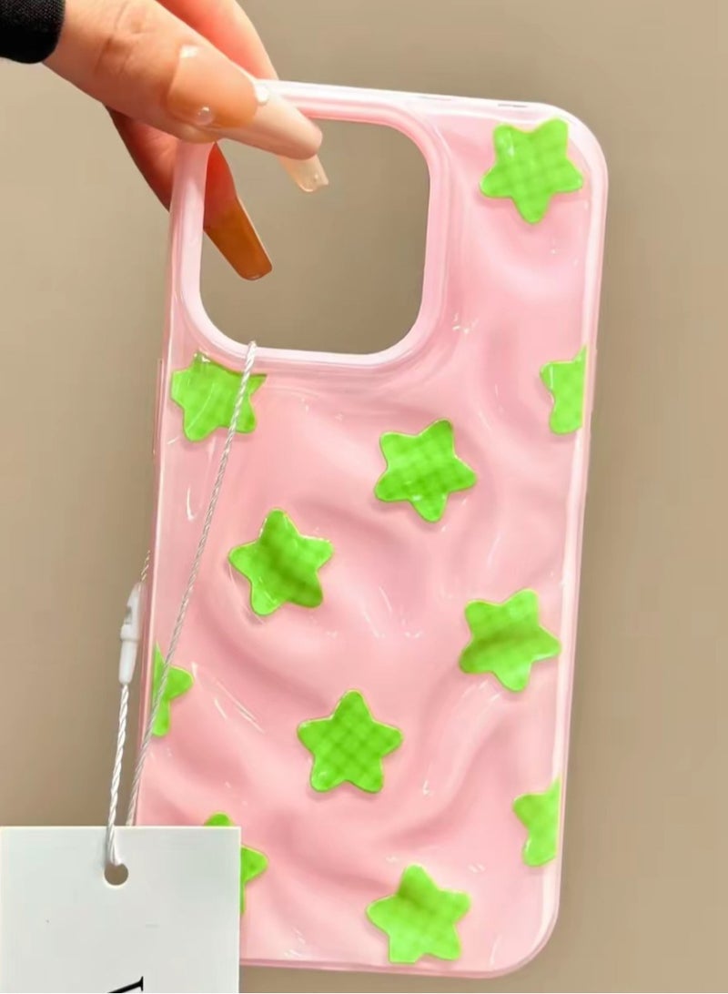 NIBEMINENT Pleated Polka Dot Stars Protective TPU Case Cover For iPhone 15 Plus, Pink