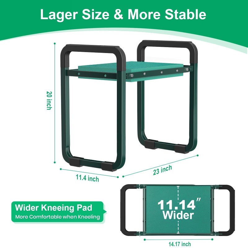 TomCare Garden Kneeler and Seat 11.14â€ Wider Larger Soft Kneeling Pad Garden Bench with 2 Large Tools Pouches Heavy Duty Foldable Garden Stool Gardening Gifts for Women Men Gardeners Seniors, Green - Image 2