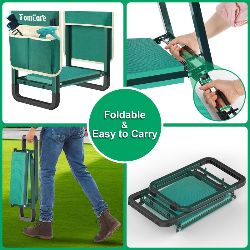 TomCare Garden Kneeler and Seat 11.14â€ Wider Larger Soft Kneeling Pad Garden Bench with 2 Large Tools Pouches Heavy Duty Foldable Garden Stool Gardening Gifts for Women Men Gardeners Seniors, Green - Image 5