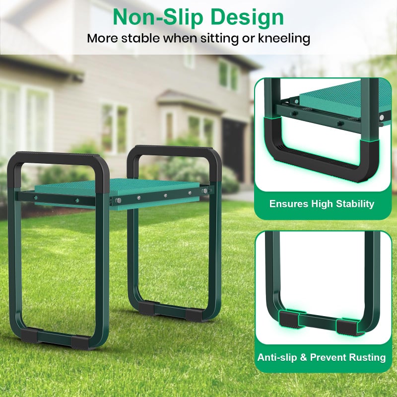 TomCare Garden Kneeler and Seat 11.14â€ Wider Larger Soft Kneeling Pad Garden Bench with 2 Large Tools Pouches Heavy Duty Foldable Garden Stool Gardening Gifts for Women Men Gardeners Seniors, Green - Image 4
