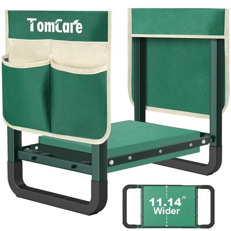 TomCare Garden Kneeler and Seat 11.14â€ Wider Larger Soft Kneeling Pad Garden Bench with 2 Large Tools Pouches Heavy Duty Foldable Garden Stool Gardening Gifts for Women Men Gardeners Seniors, Green - Image 1