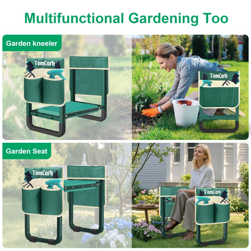 TomCare Garden Kneeler and Seat 11.14â€ Wider Larger Soft Kneeling Pad Garden Bench with 2 Large Tools Pouches Heavy Duty Foldable Garden Stool Gardening Gifts for Women Men Gardeners Seniors, Green - Image 3