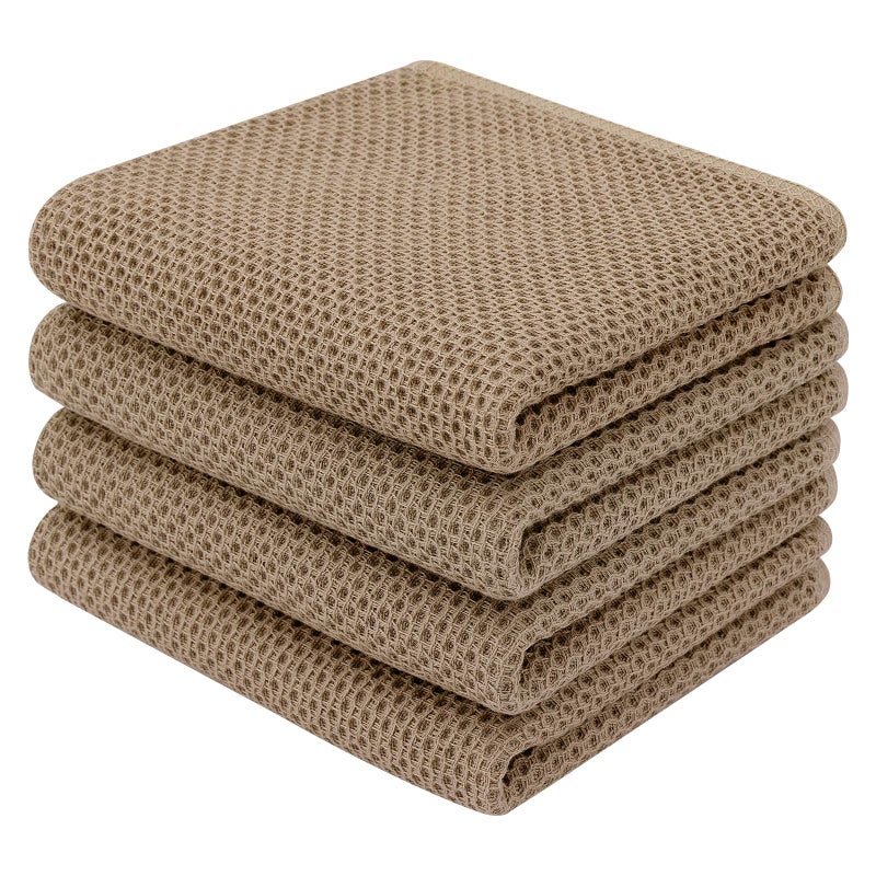 Homaxy 100% Cotton Waffle Weave Kitchen Dish Towels, Ultra Soft Absorbent Quick Drying Cleaning Towel, 13 x 28 Inches, 4-Pack, Tan - Image 1