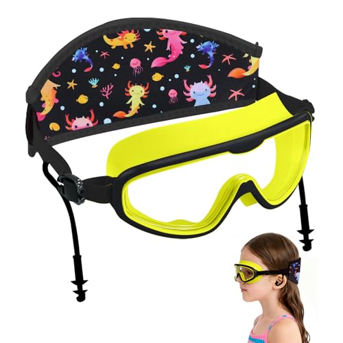 EHZYP Axolotl Toddler Swim Goggle，Fabric Strap Pain-Free, Anti-Fog，Anti-leakage earplugs for Boys and Girls (Black, One Size) - Image 1