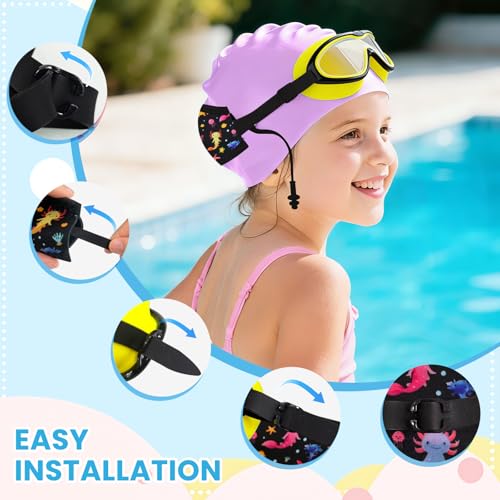 EHZYP Axolotl Toddler Swim Goggle，Fabric Strap Pain-Free, Anti-Fog，Anti-leakage earplugs for Boys and Girls (Black, One Size) - Image 3