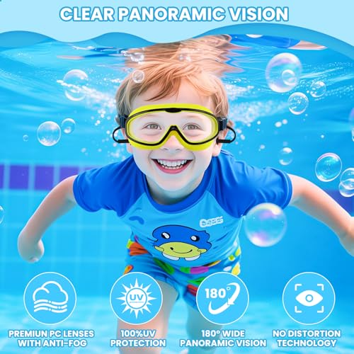 EHZYP Axolotl Toddler Swim Goggle，Fabric Strap Pain-Free, Anti-Fog，Anti-leakage earplugs for Boys and Girls (Black, One Size) - Image 2