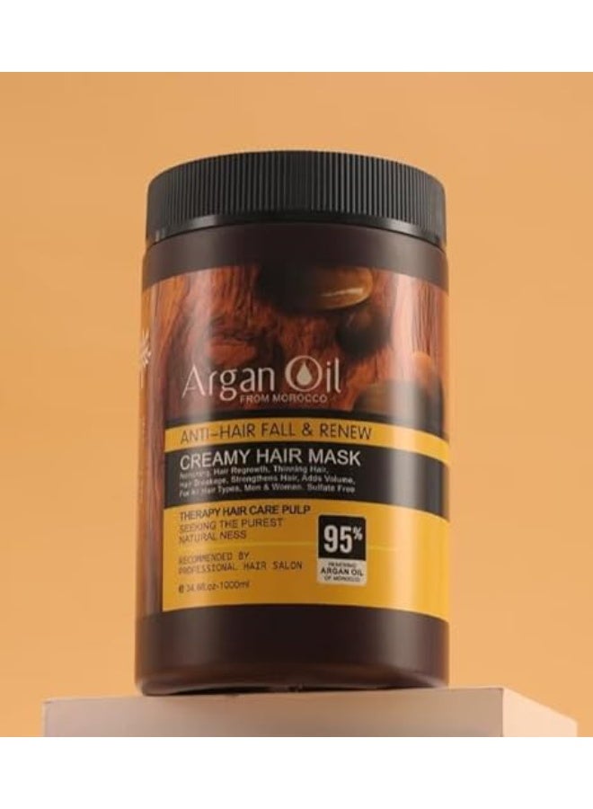Organ Moroccan Argan Oil Hair Mask, Anti-Hair Fall Creamy Treatment, Natural Vegan Formula, Paraben-Free, Sulfate-Free, Professional Salon Quality, 1000ml - Image 1