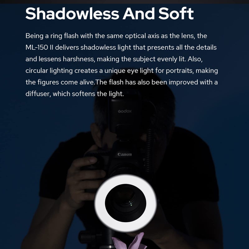 Godox Godox ML-150II Macro Ring Flash Light GN12 with 8 Lens Adapter Rings for Canon Nikon Pentax Olympus DSLR Cameras - Image 3