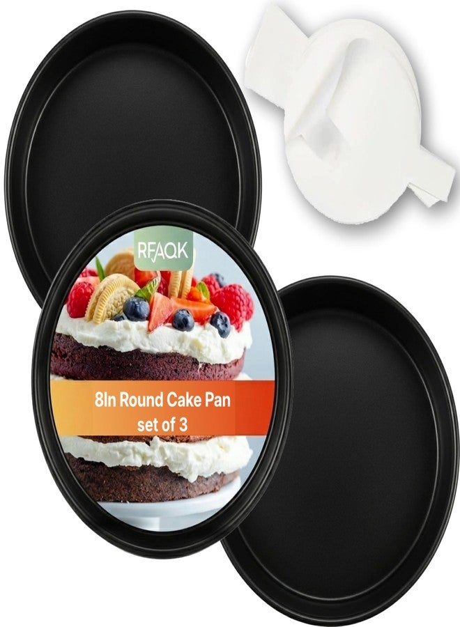 RFAQK 8-Inch Round Cake Pan Set of 3, Nonstick Baking Cake Pans with 50 Pieces Parchment Paper, Dishwasher Safe - Image 1