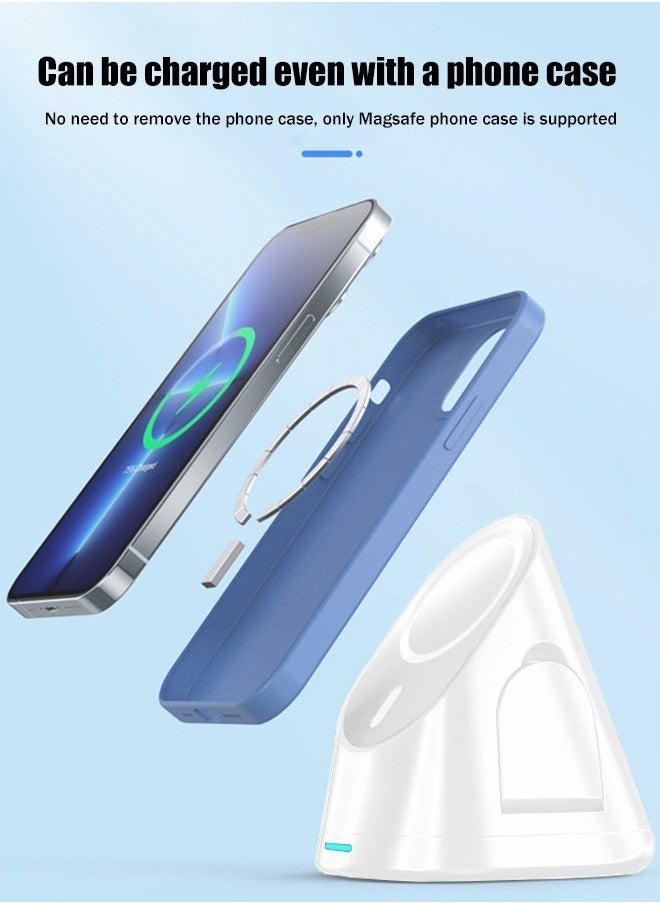 3-in-1 MagSafe Wireless Charging Station for iPhone/iWatch/AirPods:15W Foldable Fast Charge with Safety Features/LED Indicator,Intelligent Power Distribution,Magnetic Phone Stand with 360° Rotation