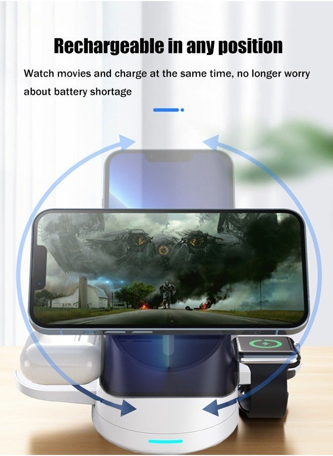 3-in-1 MagSafe Wireless Charging Station for iPhone/iWatch/AirPods:15W Foldable Fast Charge with Safety Features/LED Indicator,Intelligent Power Distribution,Magnetic Phone Stand with 360° Rotation