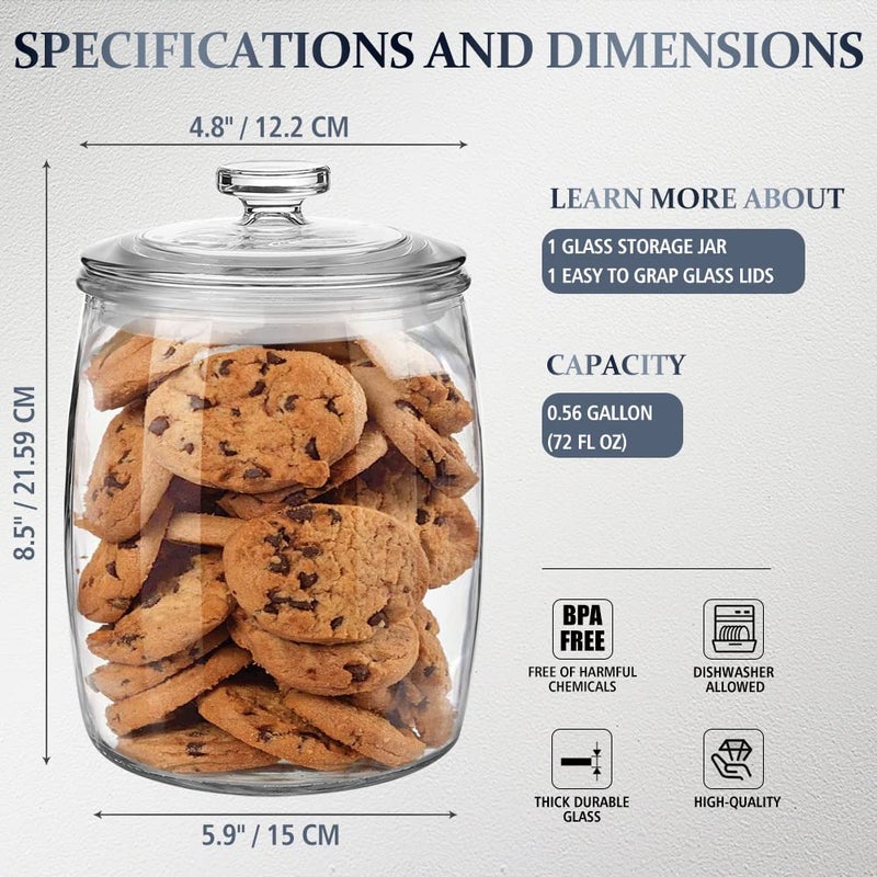 Folinstall Wide Mouth Apothecary Jar with Lid, 0.5 Gallon Glass Jar for Kitchen Storage and Laundry Room Organization, 72 oz Clear Glass Container for Cookie, Candy, Sugar, Flour, Nuts - Image 5