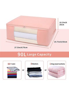 Bukela 70×50cm Large Storage Bags, 5 Pack Clothes Storage Bins Foldable Closet Organizers Storage Containers with Durable Handles Thick Fabric for Blanket Comforter Clothing Bedding 90L (Pink)  - Image 2