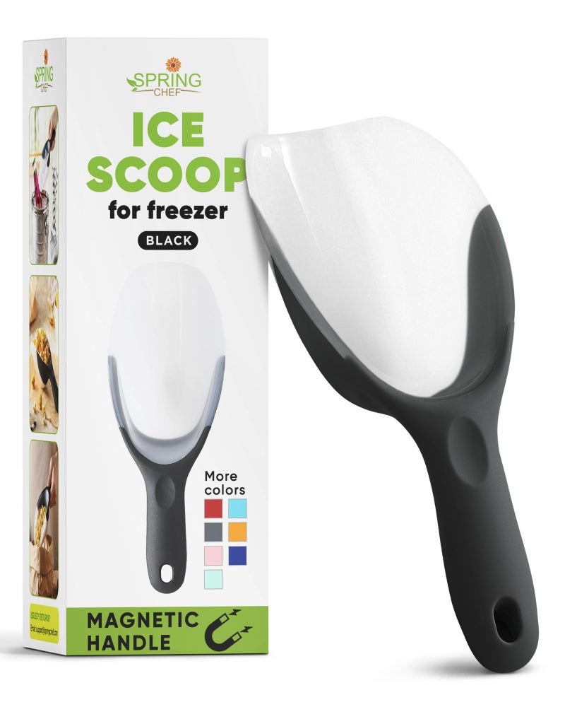 Spring Chef Magnetic Ice Scoop for Freezer, Contoured Translucent Flexi-Plastic Ice Scooper with Soft Grip Handle, Kitchen Ice Scoop for Ice Machine, Popcorn, Pet Food, Flour, Grains, Candy - Black - Image 1