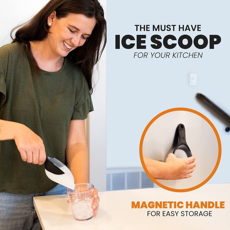 Spring Chef Magnetic Ice Scoop for Freezer, Contoured Translucent Flexi-Plastic Ice Scooper with Soft Grip Handle, Kitchen Ice Scoop for Ice Machine, Popcorn, Pet Food, Flour, Grains, Candy - Black - Image 2