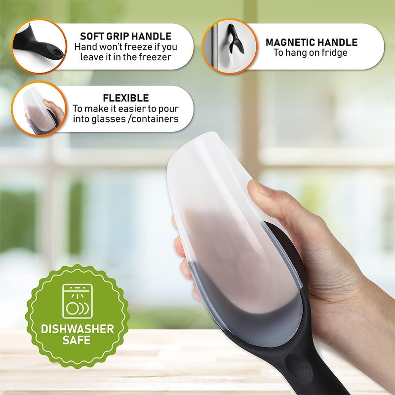 Spring Chef Magnetic Ice Scoop for Freezer, Contoured Translucent Flexi-Plastic Ice Scooper with Soft Grip Handle, Kitchen Ice Scoop for Ice Machine, Popcorn, Pet Food, Flour, Grains, Candy - Black - Image 3