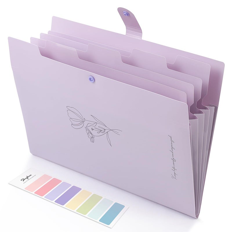 SKYDUE Expanding File Organizer with 5 Pockets Accordion File Folders with Labels Portable Document Paper Bill Receipt Organizer Home College School Office Supplies Letter Size Lilac - Image 2