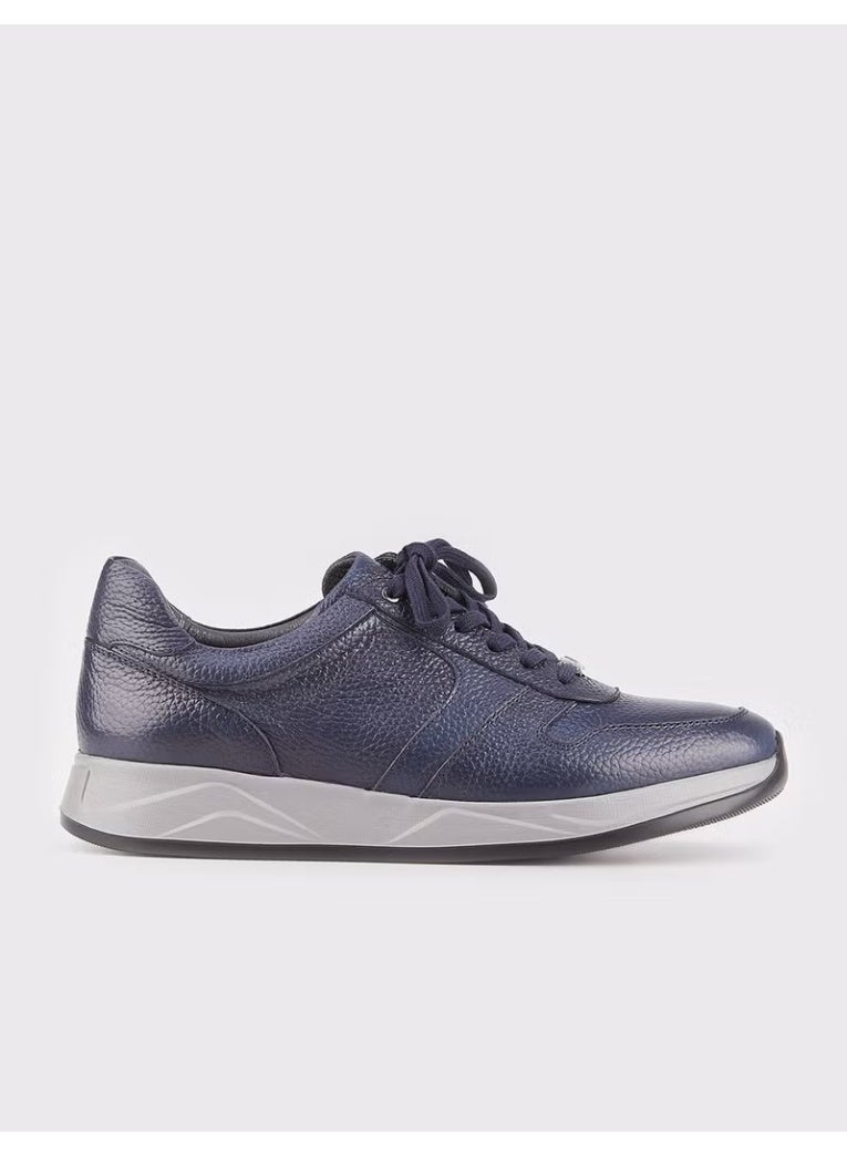 Cabani Men's Real Leather Lace-Up Sneakers - Navy Blue - Image 4