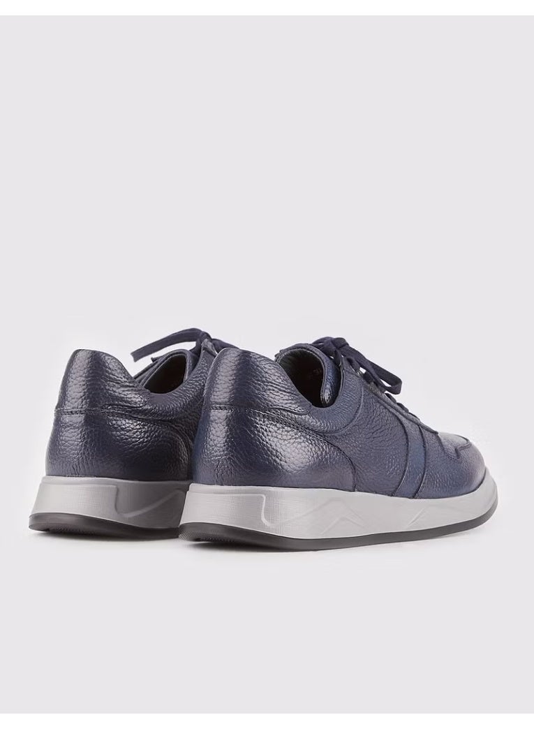 Cabani Men's Real Leather Lace-Up Sneakers - Navy Blue - Image 1