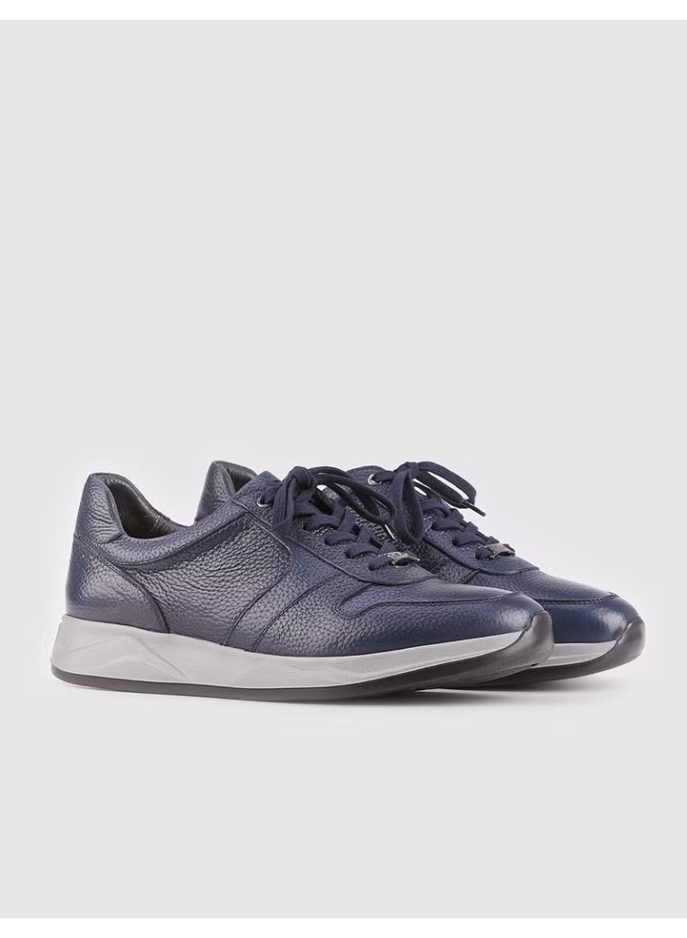 Cabani Men's Real Leather Lace-Up Sneakers - Navy Blue - Image 3