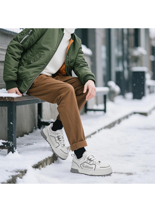 Cabbeen Winter Warm Cotton Shoes 2025 New Style Thick Sole Fleece Casual Men's Shoes Versatile Trendy Skate Shoes White Sneakers Men - Image 3