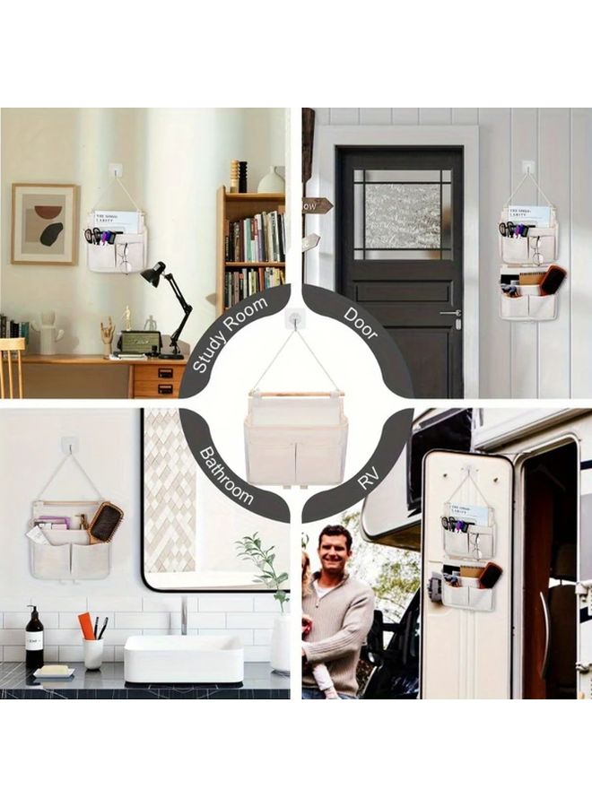 Beige Linen Wall Hanging Storage Bags Door Pouch Organizer For Home Office Hallway Bathroom - Image 3
