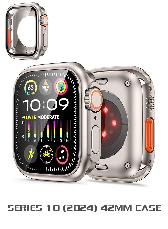 أورجنيزر متوافق مع Apple Watch Series 10 (2024) 42 مم واقي شاشة قابل للتغيير إلى Ultra، غطاء حماية من الزجاج المقوى من PC Case لـ iWatch 46 مم Series 10، تيتانيوم - Image 1