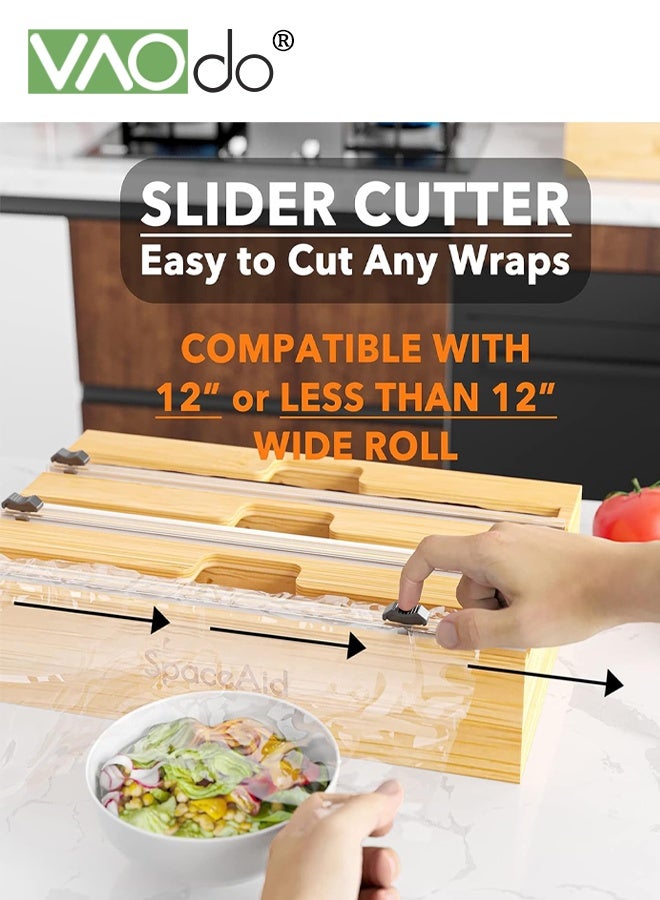 VAOdo 3 in 1 Wrap Organizer with Cutter, Plastic Wrap, Aluminum Foil and Wax Bamboo Dispenser for Kitchen Storage Organization Holder - Image 3