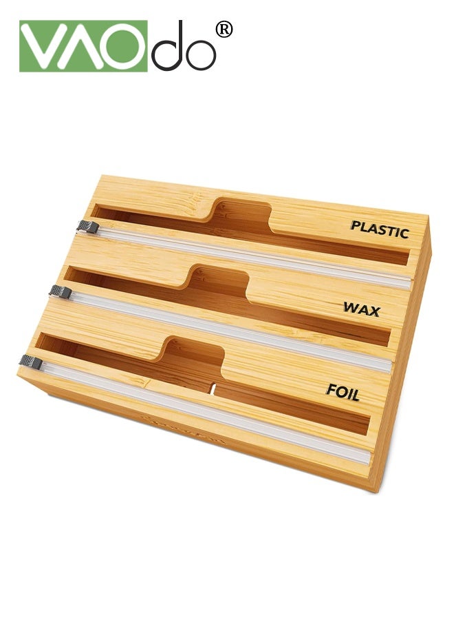 VAOdo 3 in 1 Wrap Organizer with Cutter, Plastic Wrap, Aluminum Foil and Wax Bamboo Dispenser for Kitchen Storage Organization Holder - Image 4