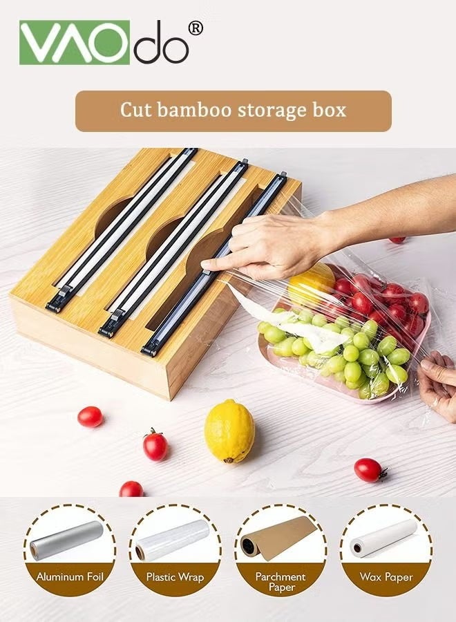 VAOdo 3 in 1 Wrap Organizer with Cutter, Plastic Wrap, Aluminum Foil and Wax Bamboo Dispenser for Kitchen Storage Organization Holder - Image 5