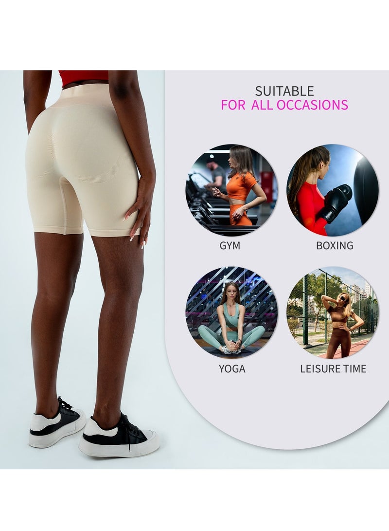 Bernessi Turkiye Nylon Women High Waisted Biker Shorts Sport Legging Shorts Workout Cycling Athletic Running Yoga Gym Volleyball for Ladies with Tummy Control Beige Vanilla - Image 5